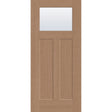 Clear flush glazed hurricane-rated fiberglass entry door, Craftsman 2 panel, 36" x 80", tan woodgrain finish