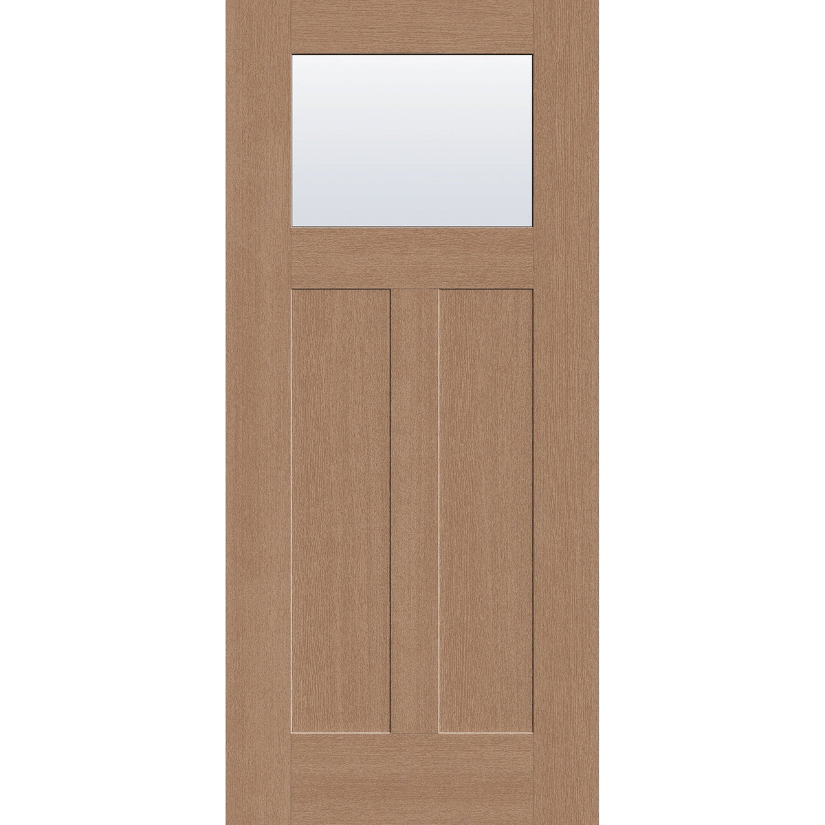 Clear flush glazed hurricane-rated fiberglass entry door, Craftsman 2 panel, 36" x 80", tan woodgrain finish