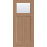Clear flush glazed hurricane-rated fiberglass entry door, Craftsman 2 panel, 36" x 80", tan woodgrain finish