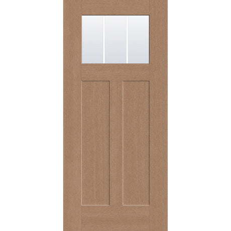 3 light grille flush glazed hurricane-rated fiberglass entry door, Craftsman 2 panel, 36" x 80", tan woodgrain finish, white grilles between glass