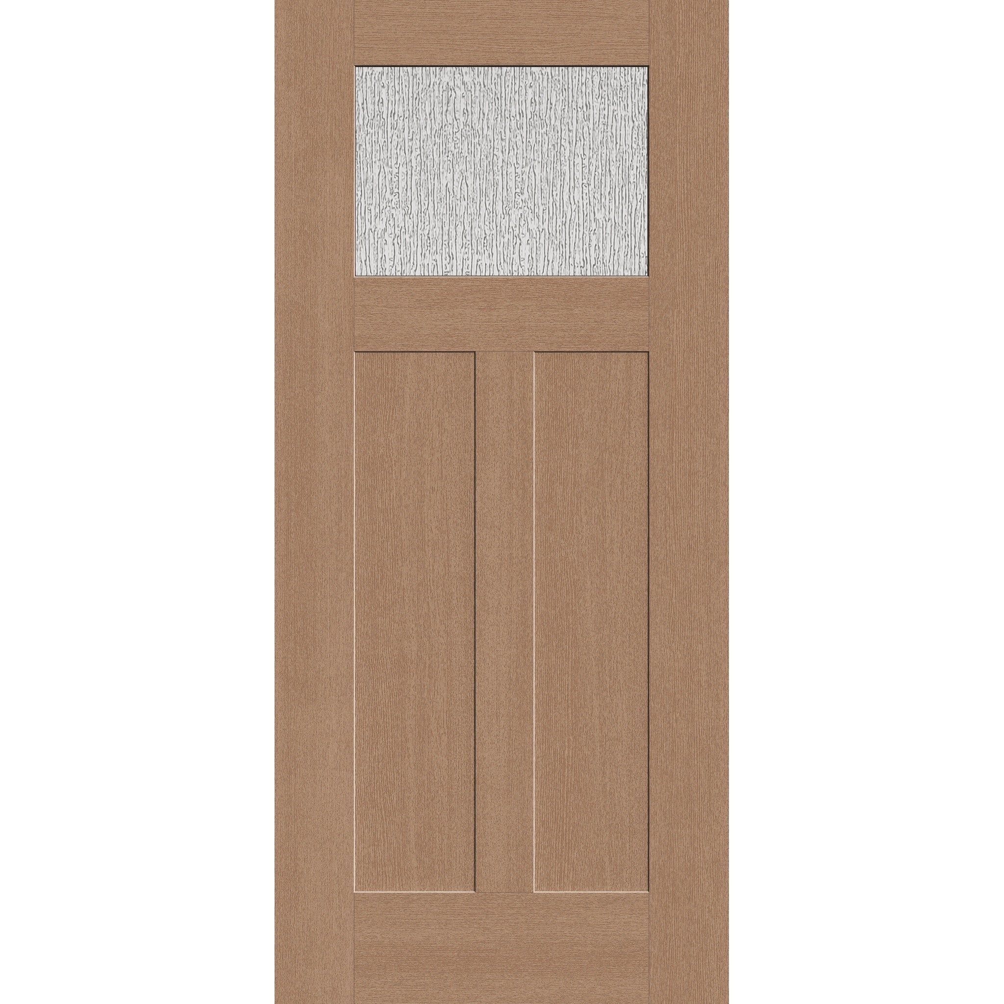 Rain flush glazed hurricane-rated fiberglass entry door, Craftsman 2 panel, 36" x 80", tan woodgrain finish