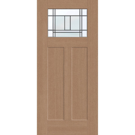 Berkley flush glazed fiberglass entry door, Craftsman 2 panel, 36" x 80", tan woodgrain finish, Patina caming