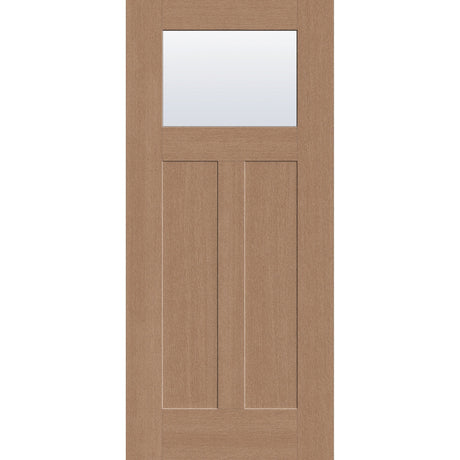 Clear flush glazed fiberglass entry door, Craftsman 2 panel, 36" x 80", tan woodgrain finish