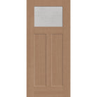 Micro-Granite flush glazed fiberglass entry door, Craftsman 2 panel, 36" x 80", tan woodgrain finish