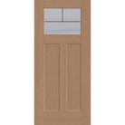 Rill flush glazed fiberglass entry door, Craftsman 2 panel, 36" x 80", tan woodgrain finish, Black Aluminum caming