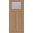 Wide Reed flush glazed fiberglass entry door, Craftsman 2 panel, 36" x 80", tan woodgrain finish