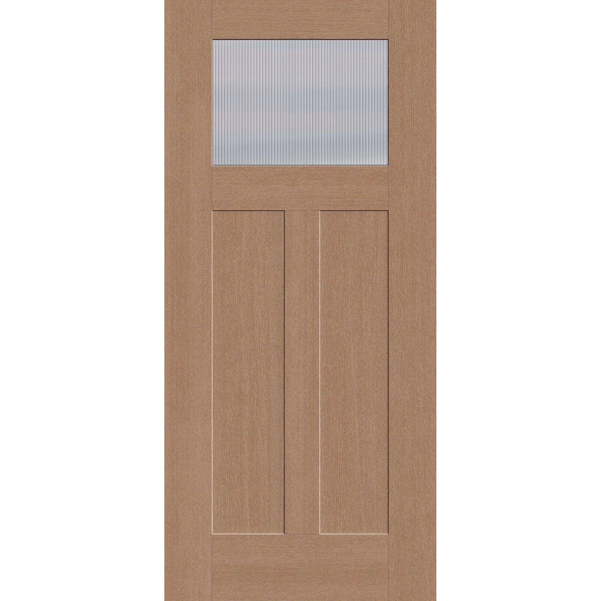 Wide Reed flush glazed fiberglass entry door, Craftsman 2 panel, 36" x 80", tan woodgrain finish