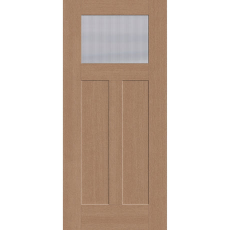 Wide Reed flush glazed fiberglass entry door, Craftsman 2 panel, 36" x 80", tan woodgrain finish
