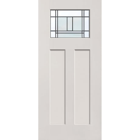 Berkley flush glazed hurricane-rated fiberglass entry door, Craftsman 2 panel, 36" x 80", white satin smooth finish, Patina caming