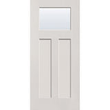 Clear flush glazed hurricane-rated fiberglass entry door, Craftsman 2 panel, 36" x 80", white satin smooth finish