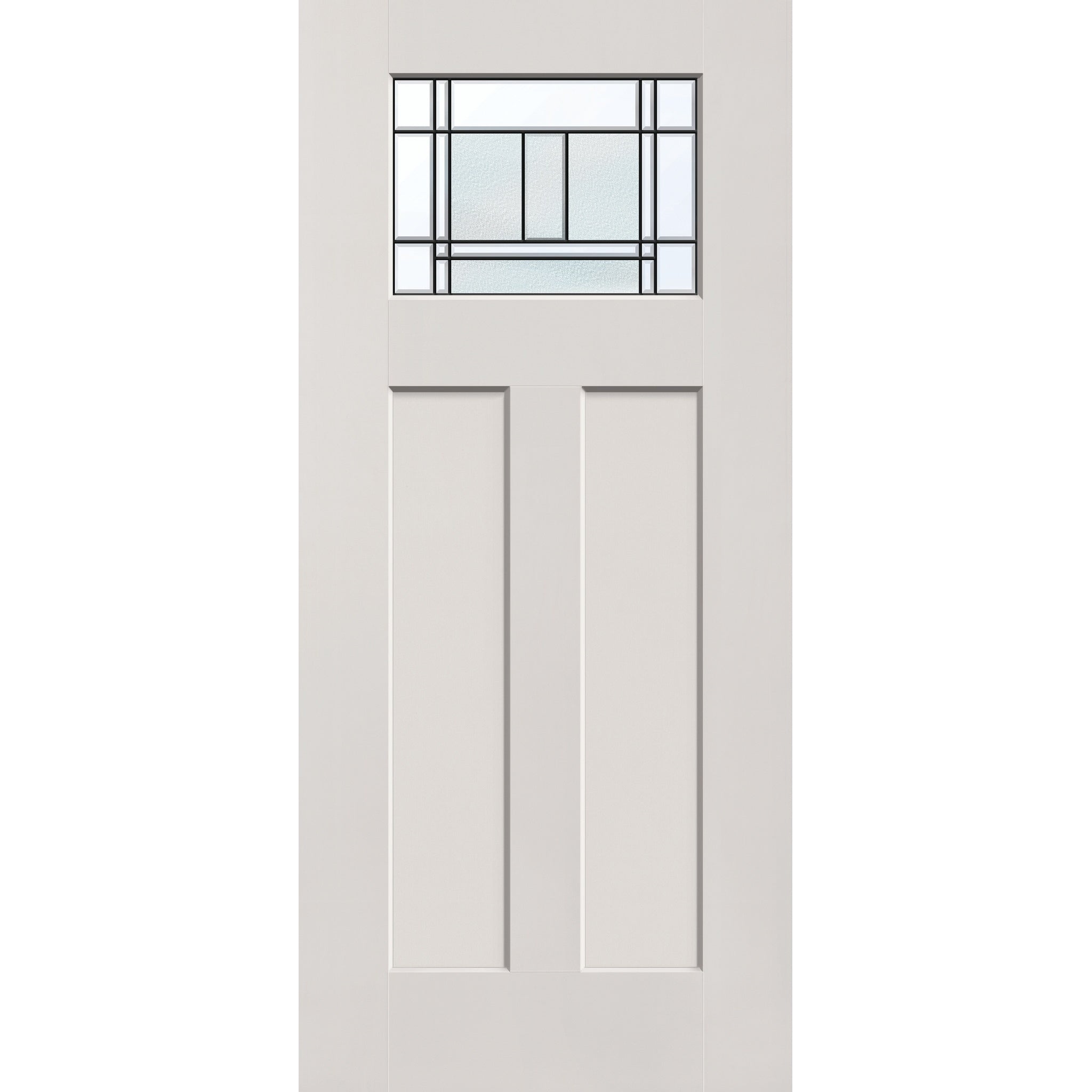 Berkley flush glazed fiberglass entry door, Craftsman 2 panel, 36" x 80", white satin smooth finish, Patina caming