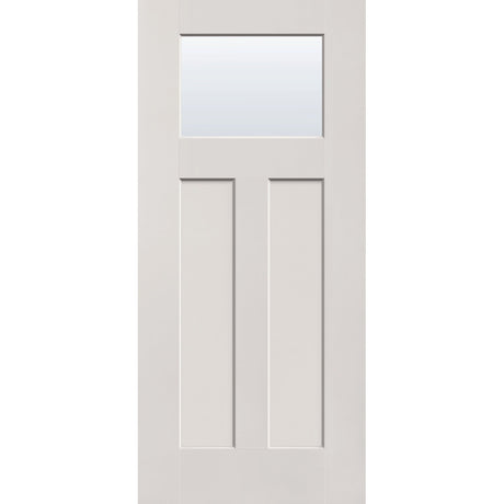 Clear flush glazed fiberglass entry door, Craftsman 2 panel, 36" x 80", white satin smooth finish