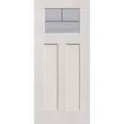 Rill flush glazed fiberglass entry door, Craftsman 2 panel, 36" x 80", white satin smooth finish, Black Aluminum caming