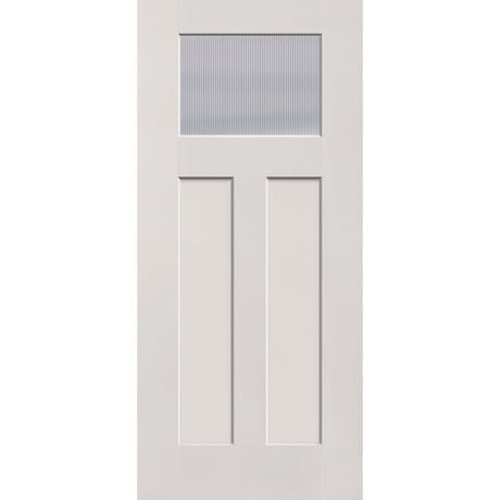 Wide Reed flush glazed fiberglass entry door, Craftsman 2 panel, 36" x 80", white satin smooth finish