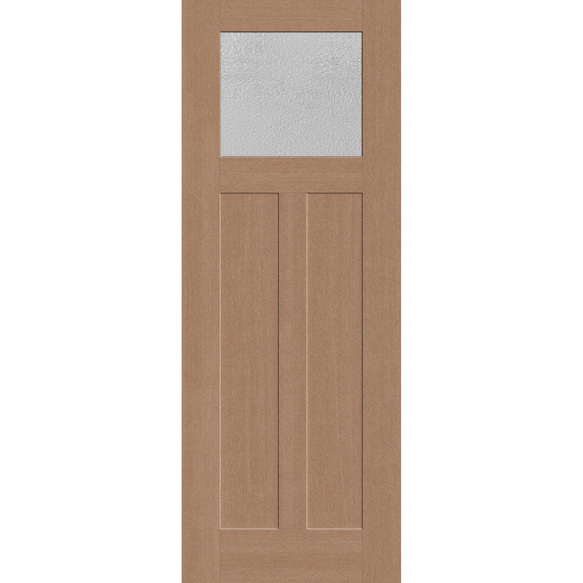 Micro-Granite flush glazed hurricane-rated fiberglass entry door, Craftsman 2 panel, 36" x 96", tan woodgrain finish