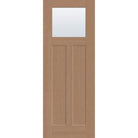 Clear flush glazed fiberglass entry door, Craftsman 2 panel, 36" x 96", tan woodgrain finish