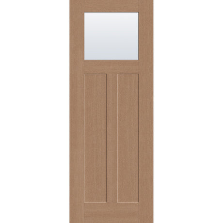 Clear flush glazed fiberglass entry door, Craftsman 2 panel, 36" x 96", tan woodgrain finish