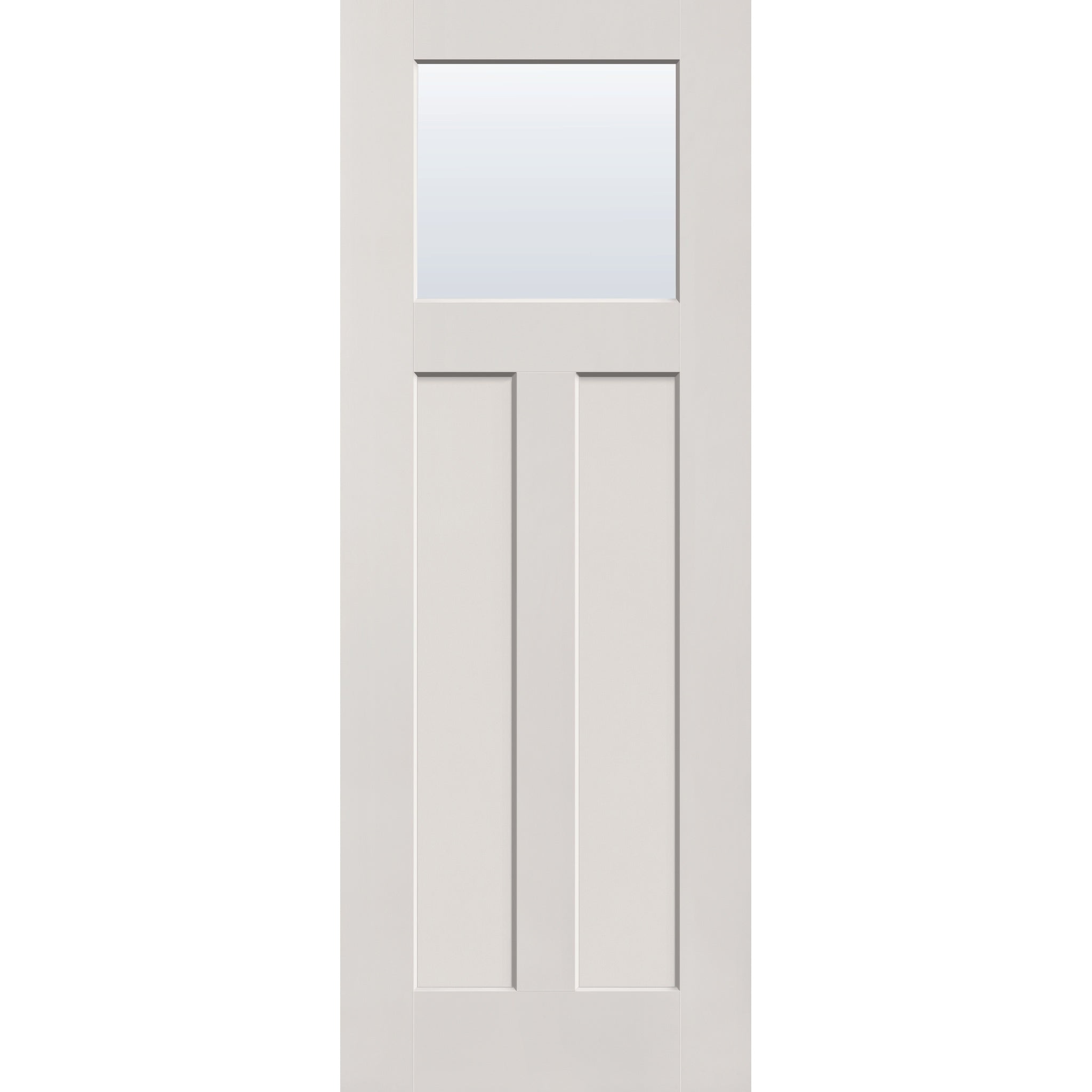 Clear flush glazed fiberglass entry door, Craftsman 2 panel, 36" x 96", white satin smooth finish