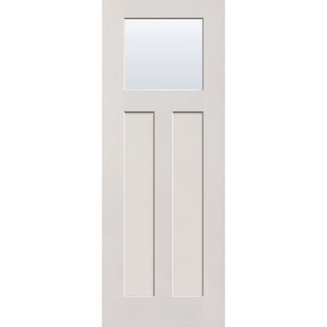Clear flush glazed fiberglass entry door, Craftsman 2 panel, 36" x 96", white satin smooth finish