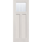 3 light grille flush glazed fiberglass entry door, Craftsman 2 panel, 36" x 96", white satin smooth finish, white grilles between glass