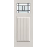 Berkley flush glazed fiberglass entry door, Craftsman plank, 32" x 80", white satin smooth finish, Patina caming