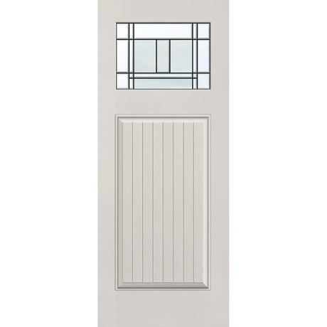 Berkley flush glazed fiberglass entry door, Craftsman plank, 32" x 80", white satin smooth finish, Patina caming