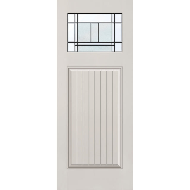 Berkley flush glazed fiberglass entry door, Craftsman plank, 32" x 80", white satin smooth finish, Patina caming
