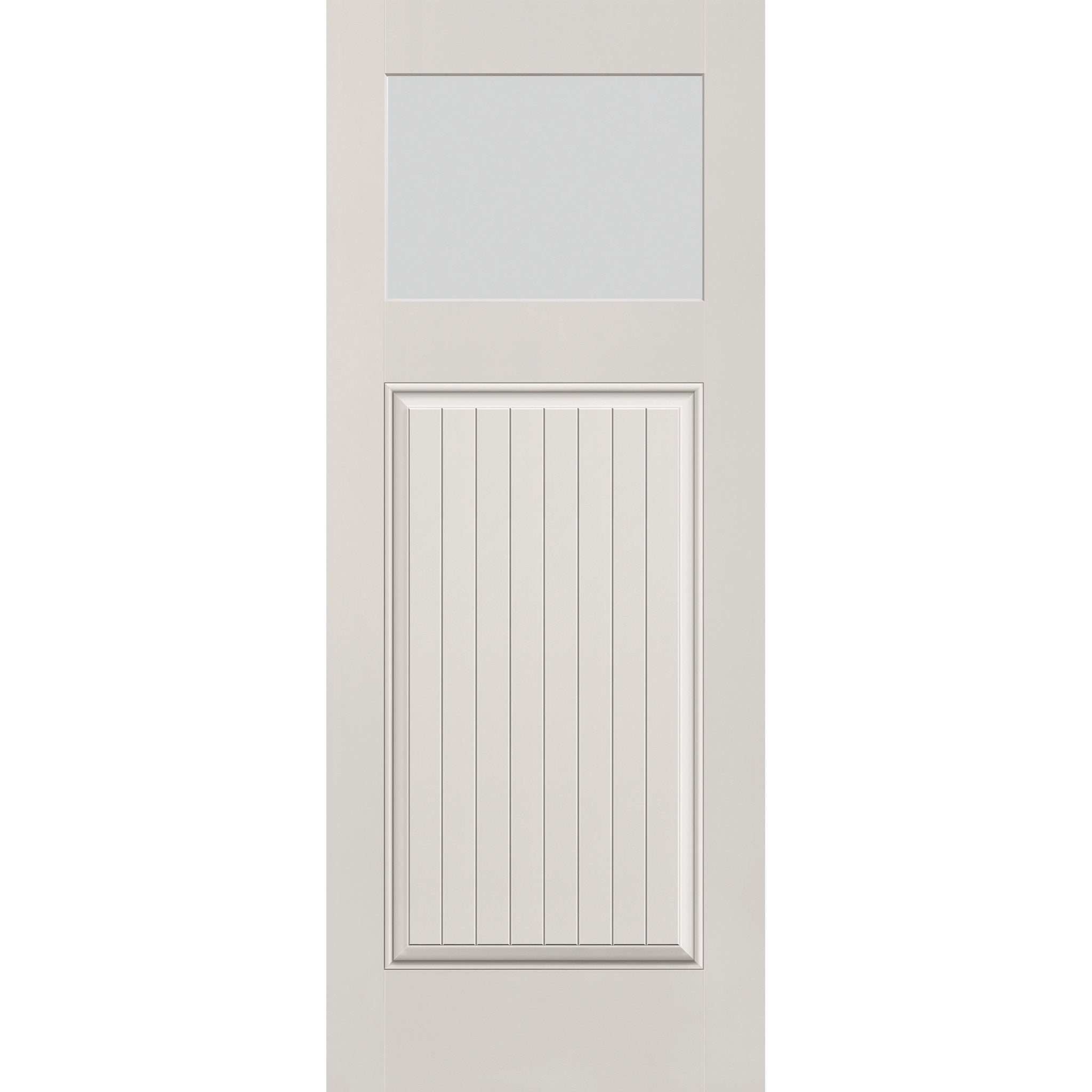 Frost flush glazed fiberglass entry door, Craftsman plank, 32" x 80", white satin smooth finish
