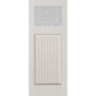 Rain flush glazed fiberglass entry door, Craftsman plank, 32" x 80", white satin smooth finish