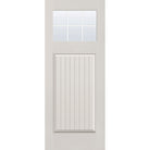6 light grille flush glazed hurricane-rated fiberglass entry door, Craftsman plank, 32" x 80", white satin smooth finish, white grilles between glass
