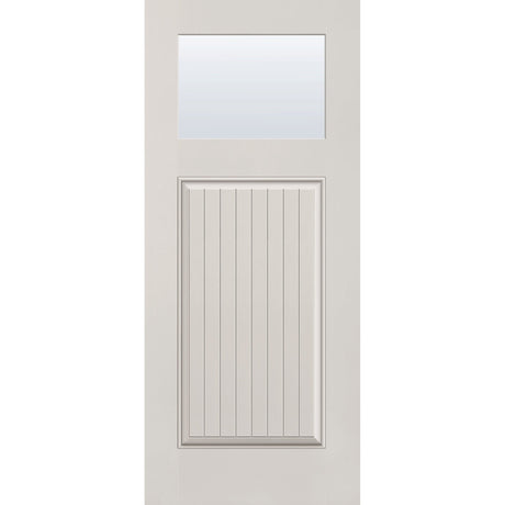 Clear flush glazed fiberglass entry door, Craftsman plank, 34" x 80", white satin smooth finish