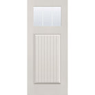 3 light grille flush glazed fiberglass entry door, Craftsman plank, 34" x 80", white satin smooth finish, white grilles between glass