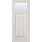 6 light grille flush glazed fiberglass entry door, Craftsman plank, 34" x 80", white satin smooth finish, white grilles between glass