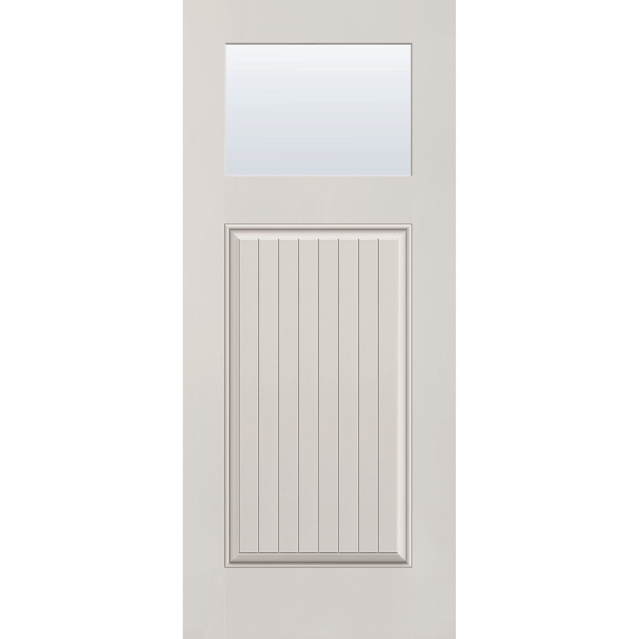 Clear flush glazed hurricane-rated fiberglass entry door, Craftsman plank, 34" x 80", white satin smooth finish
