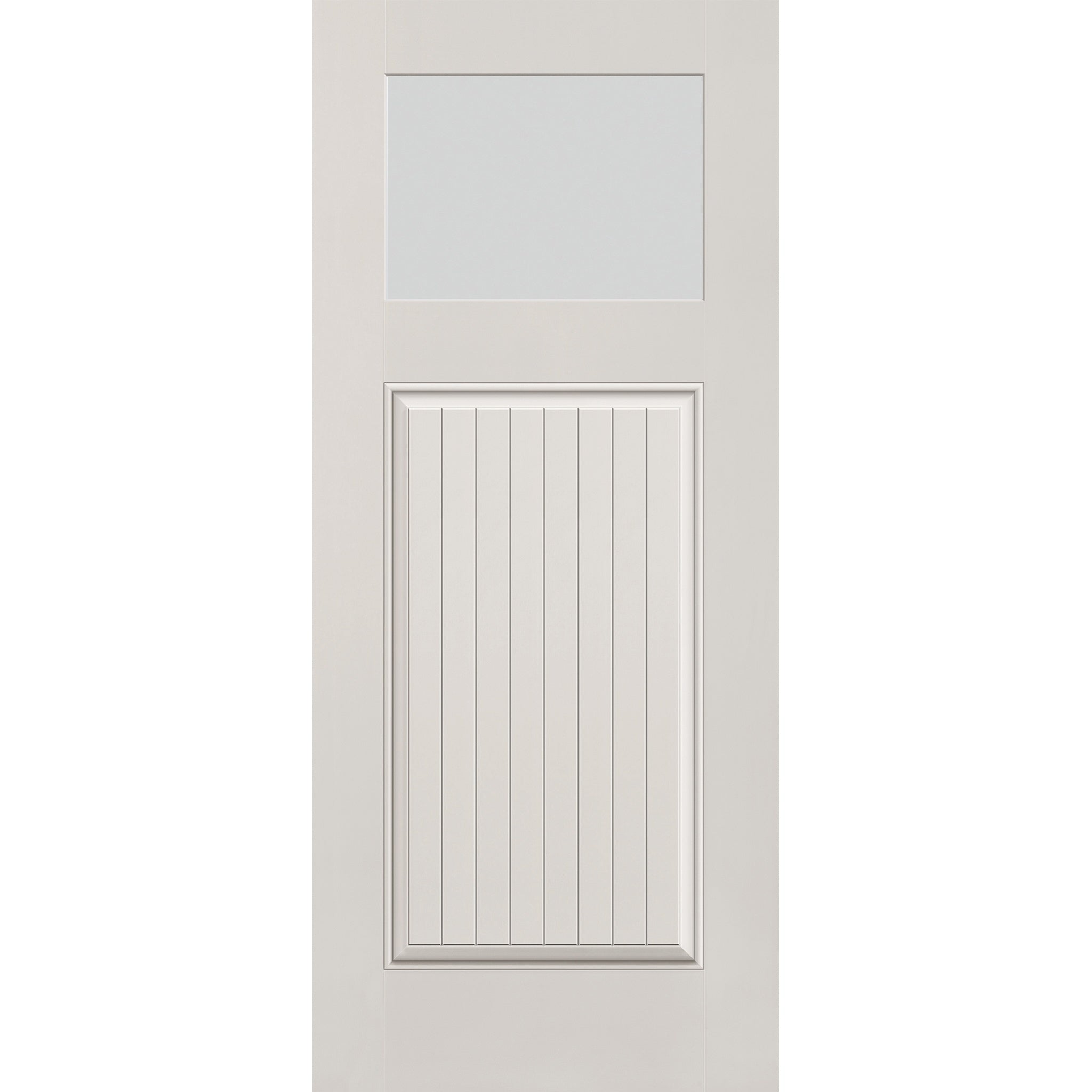 Frost flush glazed hurricane-rated fiberglass entry door, Craftsman plank, 34" x 80", white satin smooth finish