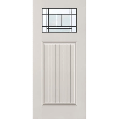 Berkley flush glazed fiberglass entry door, Craftsman plank, 36" x 80", white satin smooth finish, Patina caming