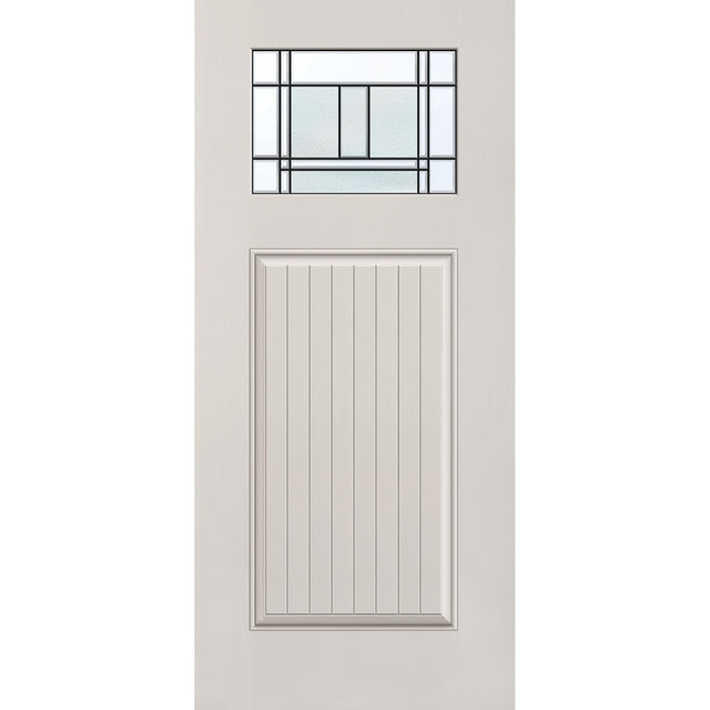 Berkley flush glazed fiberglass entry door, Craftsman plank, 36" x 80", white satin smooth finish, Patina caming