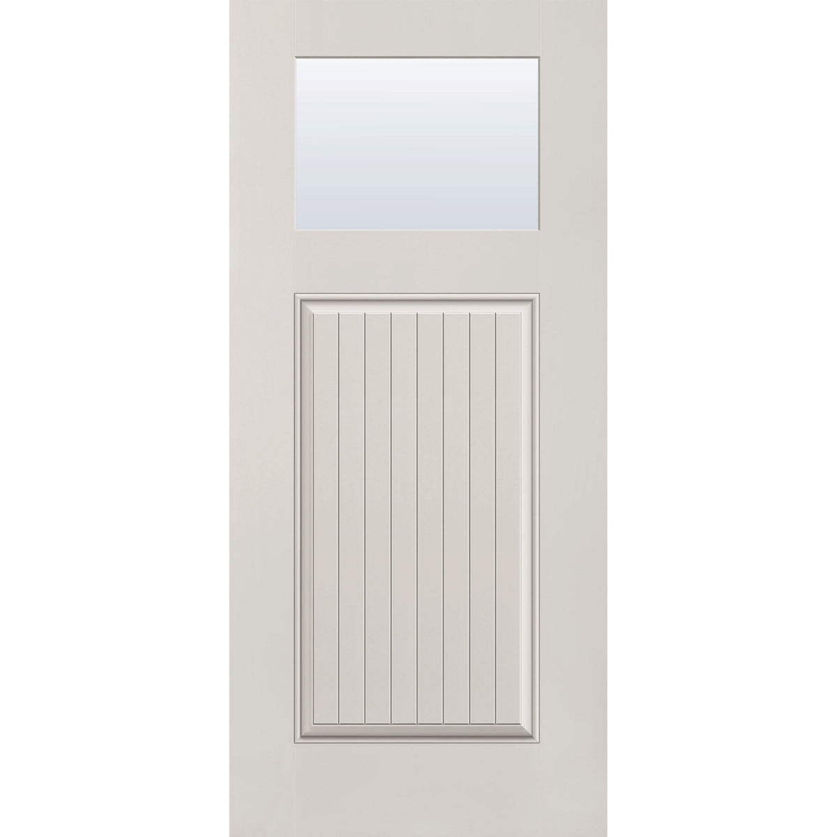Clear flush glazed fiberglass entry door, Craftsman plank, 36" x 80", white satin smooth finish