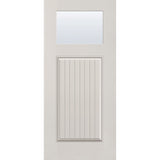 Clear flush glazed fiberglass entry door, Craftsman plank, 36" x 80", white satin smooth finish