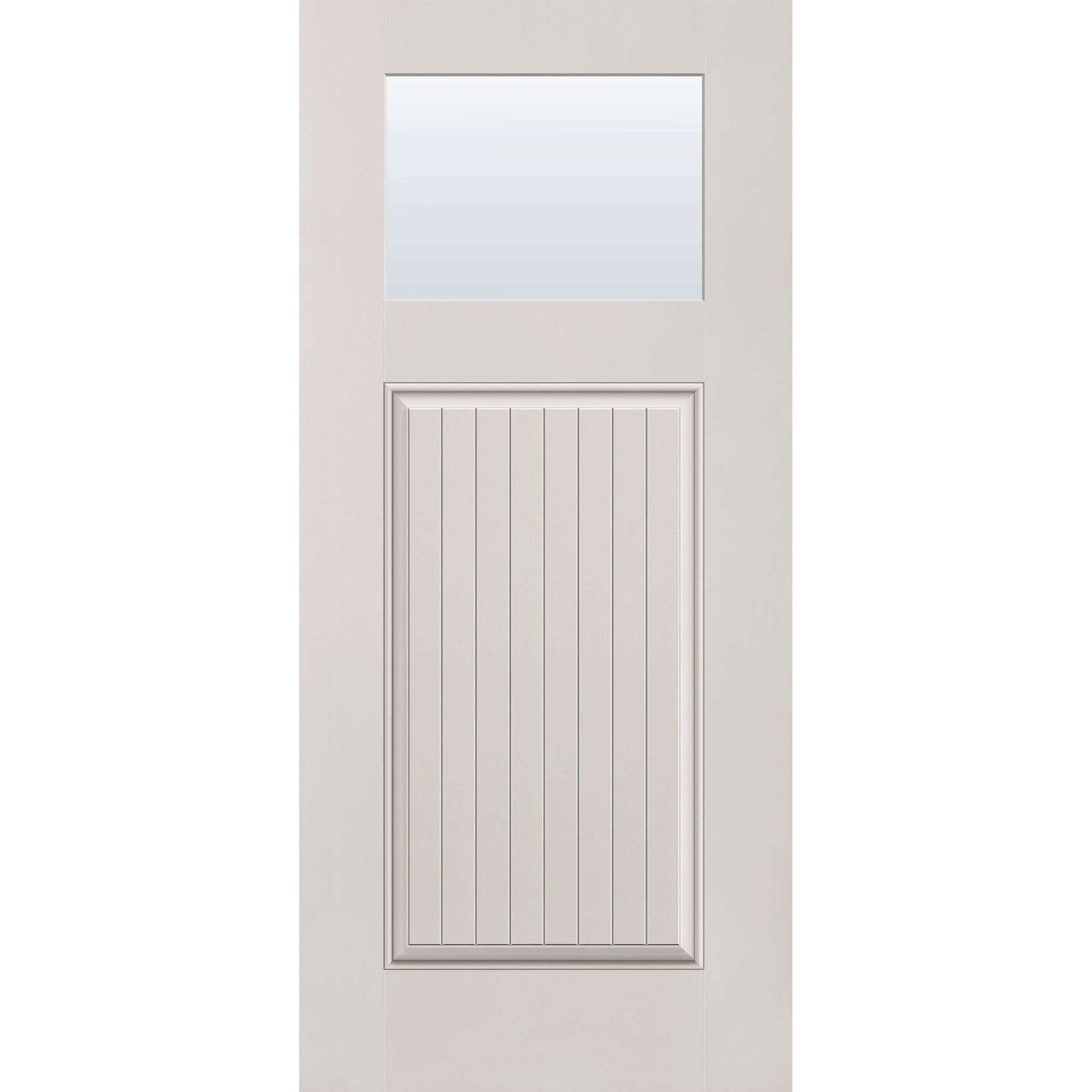 Clear flush glazed fiberglass entry door, Craftsman plank, 36" x 80", white satin smooth finish