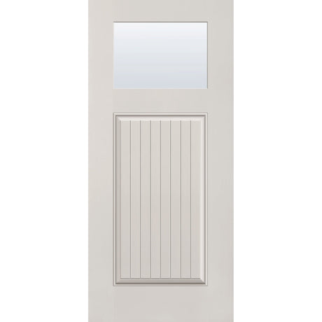 Clear flush glazed fiberglass entry door, Craftsman plank, 36" x 80", white satin smooth finish