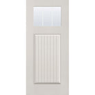 3 light grille flush glazed fiberglass entry door, Craftsman plank, 36" x 80", white satin smooth finish, white grilles between glass
