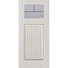 Rill flush glazed fiberglass entry door, Craftsman plank, 36" x 80", white satin smooth finish, Black Aluminum caming