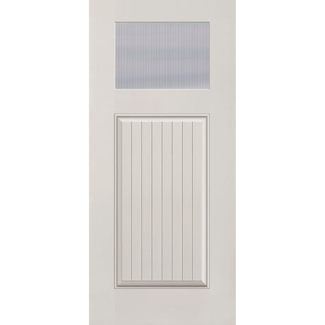 Wide Reed flush glazed fiberglass entry door, Craftsman plank, 36" x 80", white satin smooth finish