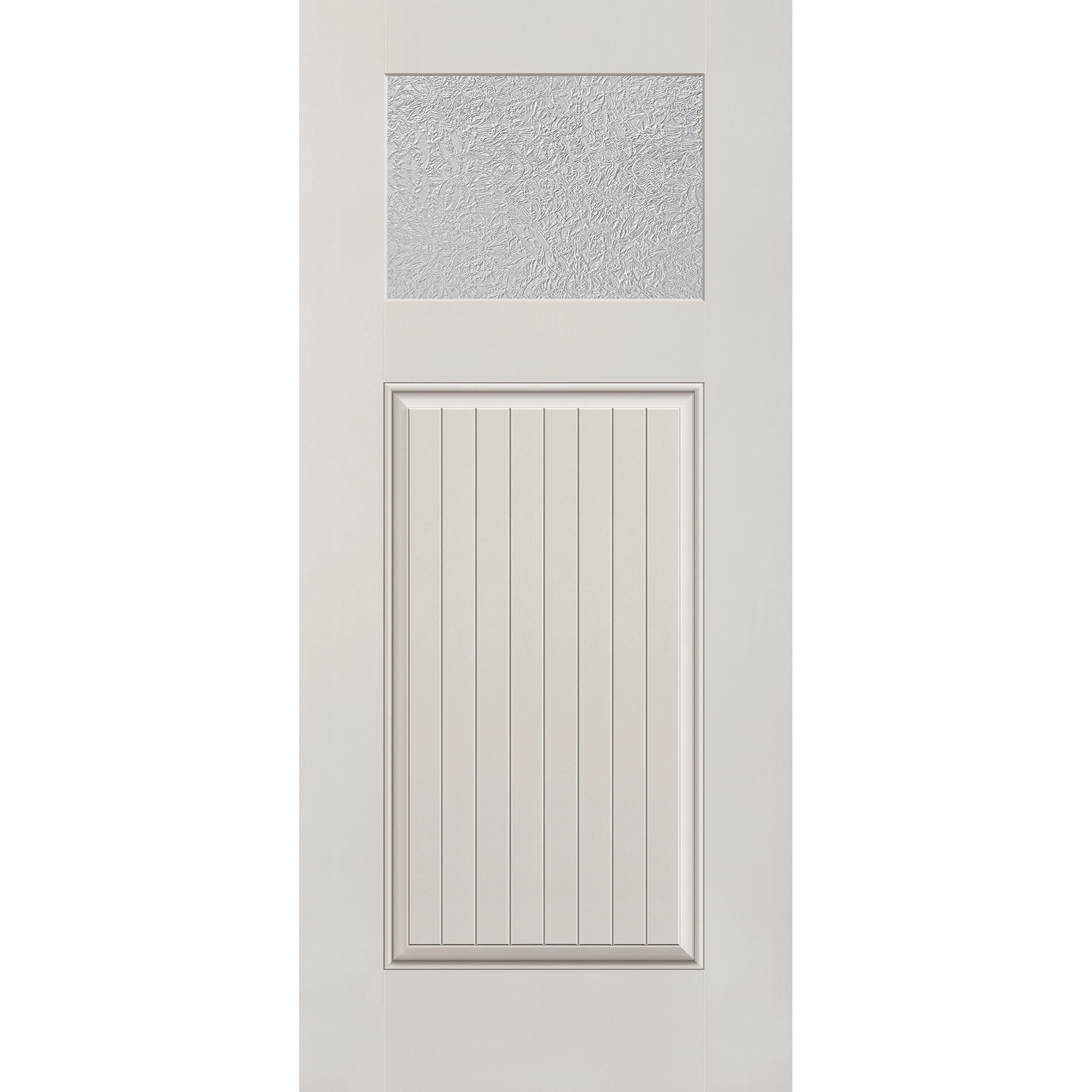 Micro-Granite flush glazed hurricane-rated fiberglass entry door, Craftsman plank, 36" x 80", white satin smooth finish