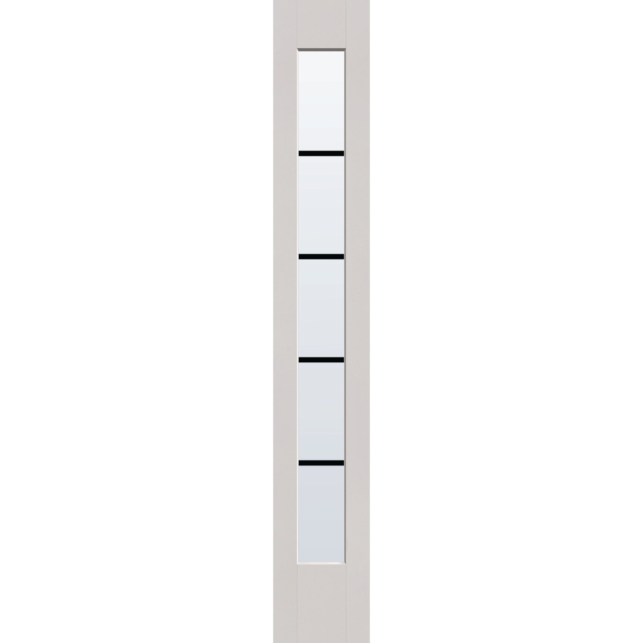 5 light grille flush glazed hurricane-rated fiberglass sidelite panel, full lite, 12" x 80", white satin smooth finish, black grilles between glass