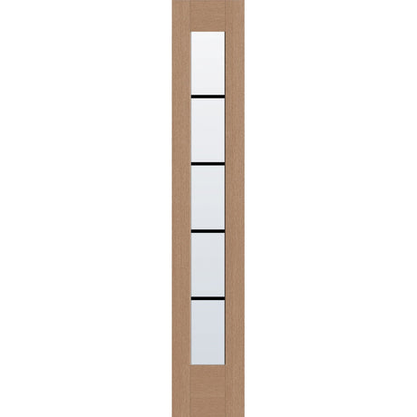 5 light grille flush glazed hurricane-rated fiberglass sidelite panel, full lite, 14" x 80", tan woodgrain finish, black grilles between glass
