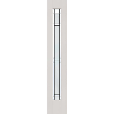 Berkley flush glazed hurricane-rated fiberglass sidelite panel, full lite, 14" x 80", white satin smooth finish, Patina caming