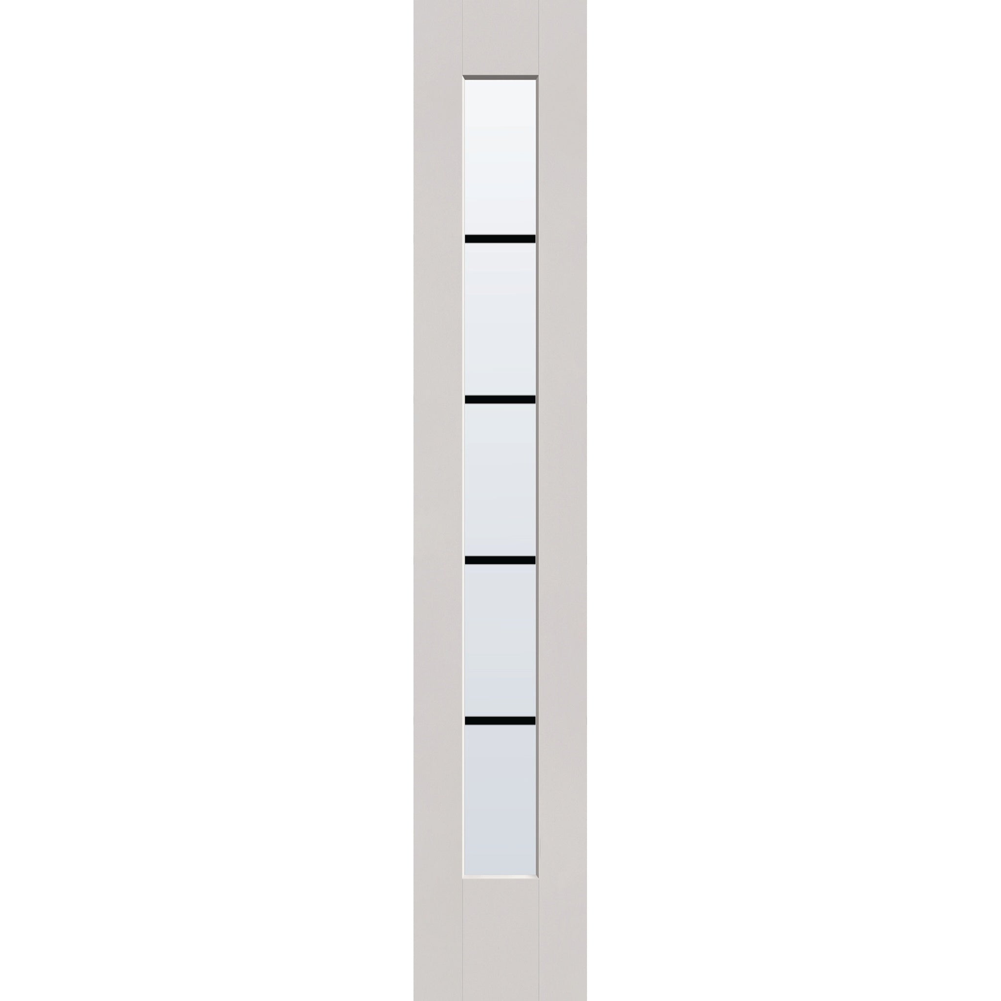 5 light grille flush glazed fiberglass sidelite panel, full lite, 14" x 80", white satin smooth finish, black grilles between glass