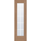 10 light grille flush glazed hurricane-rated fiberglass entry door, full lite, 24" x 80", tan woodgrain finish, white grilles between glass